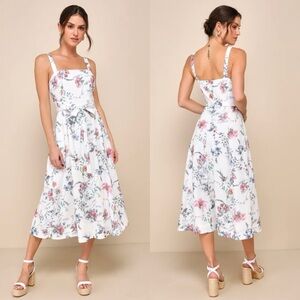 NWOT Lulus Sunny Posture Ivory Floral Sleeveless Midi Dress